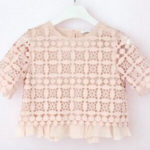 Sandro Pink Square Lace Copped Chiffon Hem Designer Top Super Rare Size M